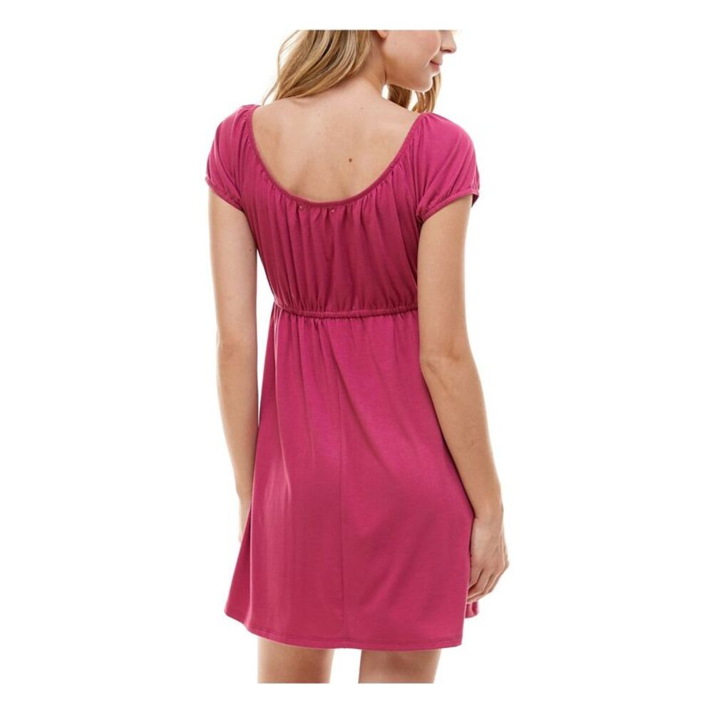 BEBOP Womens Pink Elasticc Waistband Short Sleeve Fit + Flare Dress M - Picture 2 of 2